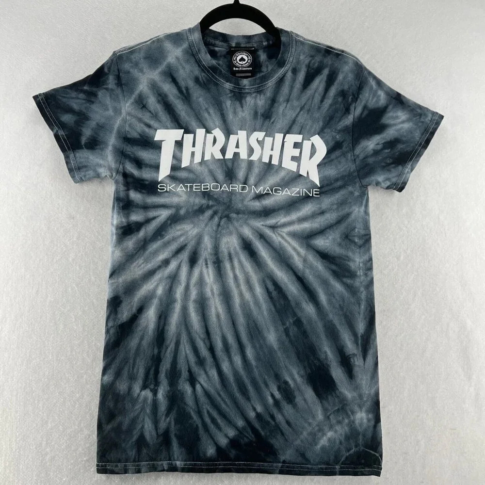 THRASHER T-Shirt Mens Sz M SKATEBOARD MAGAZINE Tie Dye Short Sleeve Cotton Gray